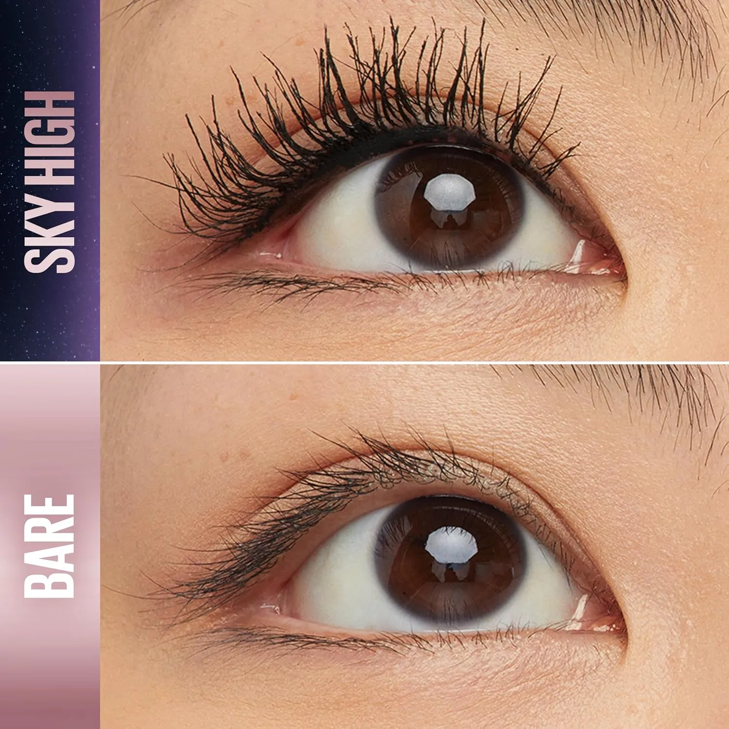 Maybelline Sky High mascara before and after lash result comparison